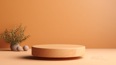 abstract minimal geometric forms. Brown background with podium for product display.の素材