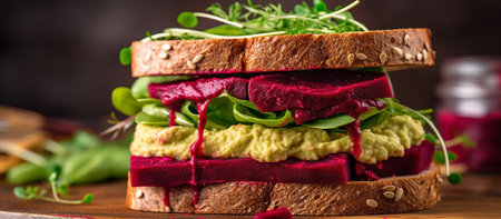 Vegan sandwiches with beetroot hummusの素材