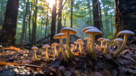 Group of mushrooms growing in the forest. Autumn forest. Selective focus.の素材