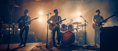 Music band group perform on a concert stageの素材