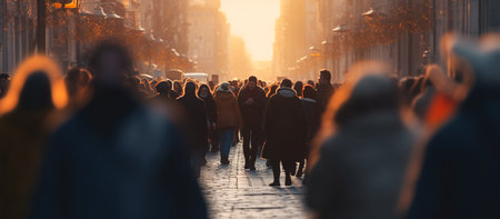 Photo for Blurred crowd of unrecognizable at the street at sunset - Royalty Free Image