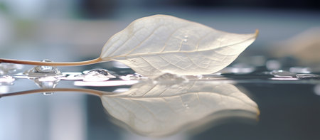 White transparent leaf on mirror surfaceの素材