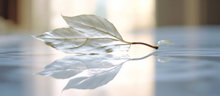White transparent leaf on mirror surfaceの素材