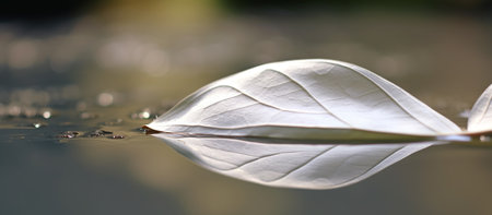 White transparent leaf on mirror surfaceの素材