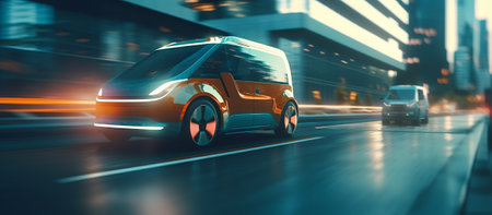 Driving Van Moving on a Public Highway in a Modern Cityの素材