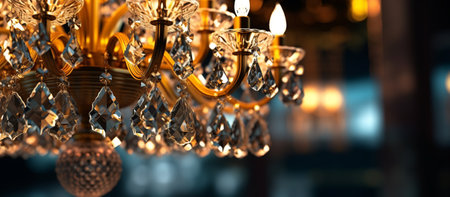 Chrystal chandelier close - up. Glamour blur background with copy spaceの素材