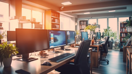 Modern office interior with computersの素材