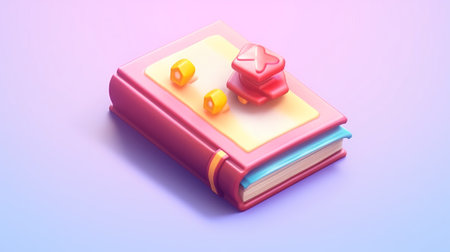 3D rendering of a book on a purple background with a gradientの素材