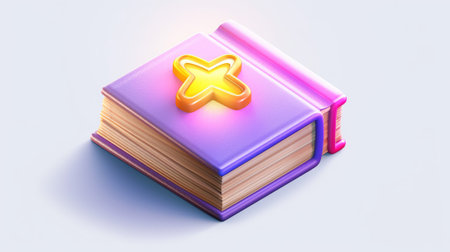 3D rendering of a book on a purple background with a gradientの素材