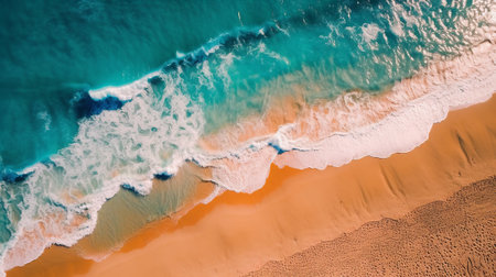 Aerial view of the sandy beach and turquoise sea. Drone photography.の素材