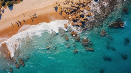 Aerial view of the sandy beach and turquoise sea. Drone photography.の素材