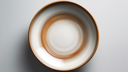 Empty brown ceramic bowl isolated on white background, clipping path included.の素材