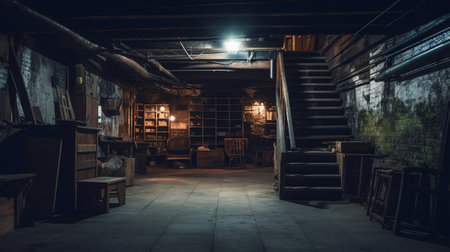 Empty room with wooden floor in old abandoned building.の素材