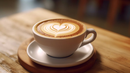 Coffee beans and cup of coffee on wooden table background.の素材