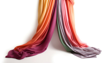 Colorful curtains hanging on the wall in a room, closeupの素材