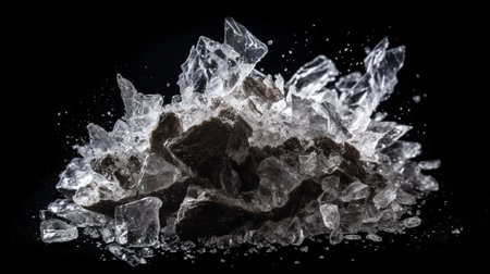 Pieces of broken ice on a black background.の素材