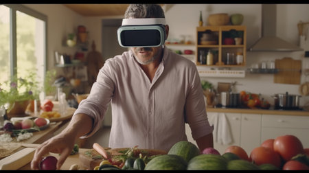 Man wearing virtual reality goggles VRの素材