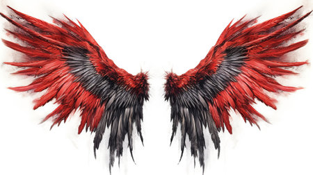 Red and black wings isolated on white background. Watercolor painting.の素材