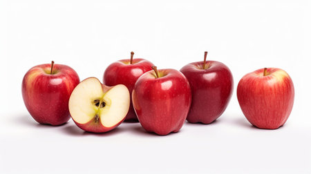 Red apple with water drops on a white background. Close-up.の素材