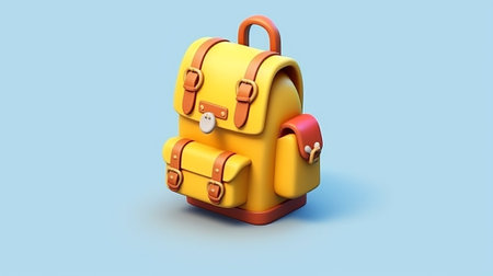 Orange school backpack with stationeryの素材