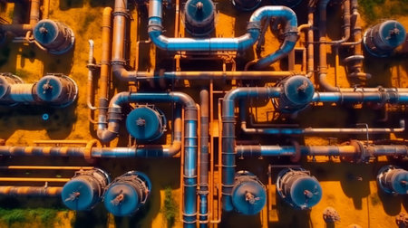 Oil refinery. Equipment for primary oil refining. View from above.の素材