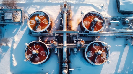 Oil refinery. Equipment for primary oil refining. View from above.の素材
