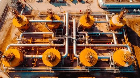 Oil refinery. Equipment for primary oil refining. View from above.の素材