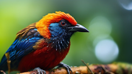 beautiful red bird on the branch in the rainforest of thailandの素材