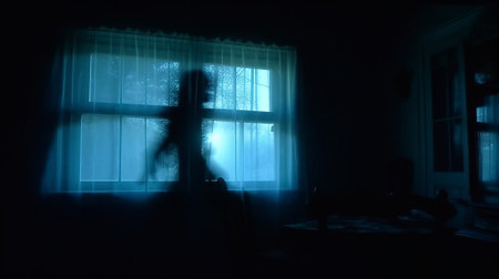 Scary ghost on dark backgroundの素材