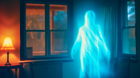 Scary ghost on dark backgroundの素材
