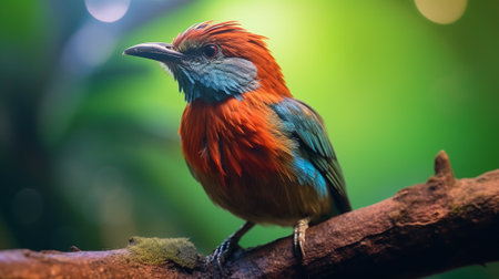 beautiful red bird on the branch in the rainforest of thailandの素材