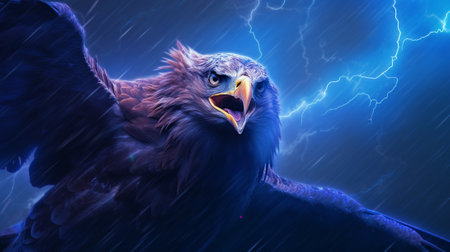 Eagle with lightning in the background.の素材