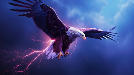 Eagle with lightning in the background.の素材