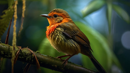 beautiful red bird on the branch in the rainforest of thailandの素材