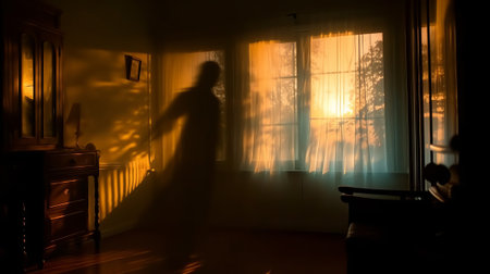 Scary ghost on dark backgroundの素材