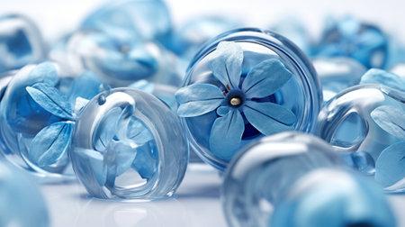 blue flower in a glass vase with water dropsの素材