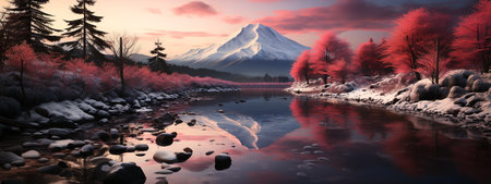 Tree in the lake at sunsetの素材