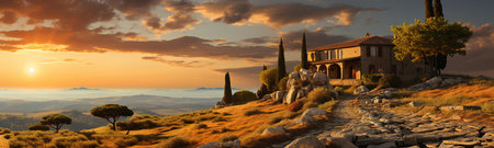 Panoramic view sunset on beachの素材