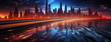 Night city with high speed traffic and light trailsの素材