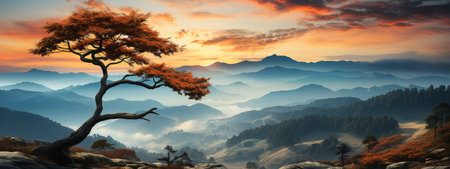 Tree in the lake at sunsetの素材