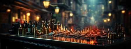 Futuristic cityscape with glowing forex chartの素材