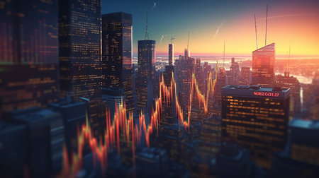 Futuristic cityscape with glowing forex chartの素材