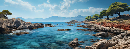 Beautiful seascape with rocky coast and pine treeの素材