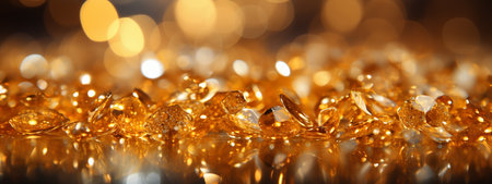 golden christmas tinsel on bokeh background with copy spaceの素材