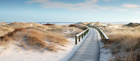 wooden walkway through the dunes in the Netherlandsの素材
