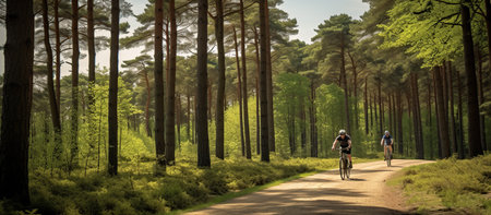 mountain biker speeding downhill on a mountain bike track in the woodsの素材