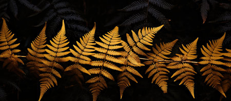 Autumn leaves of fern on a dark background. Autumn background.の素材