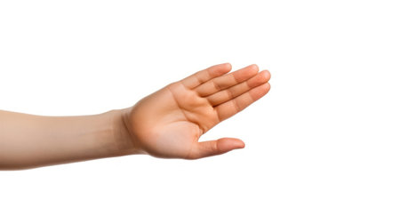 empty female woman hand holding isolated on whiteの素材