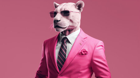 Panther dressed in an elegant pink suit with a nice tieの素材