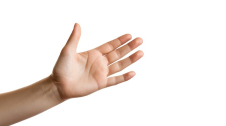empty female woman hand holding isolated on whiteの素材